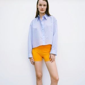 New With Tags Zara Oversized Button Down Cropped Shirt
